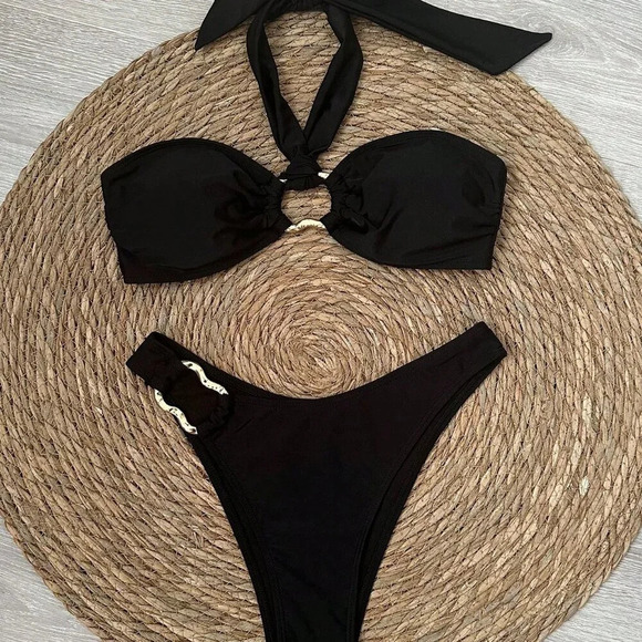 Black Sexy Women's Halter Neck Bikini Set - Picture 3 of 6